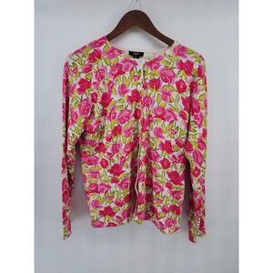 Obee Womens Pink Floral Rose Silk Blend Cardigan and Shell Twin Set Size M